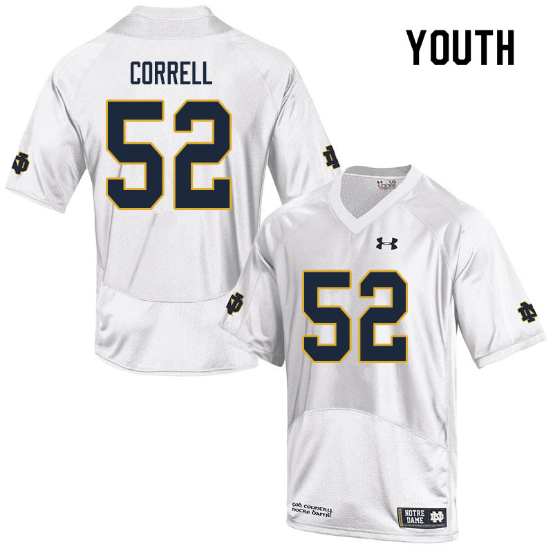 Youth NCAA Notre Dame Fighting Irish #52 Zeke Correll Stitched College Under Armour Authentic White Football Jersey KY10Q24ID